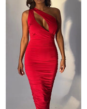 Sexy red slim slim dress with hip wrap