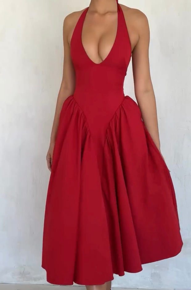 Elegant Slim Fit Halter Backless Lace-up Dress