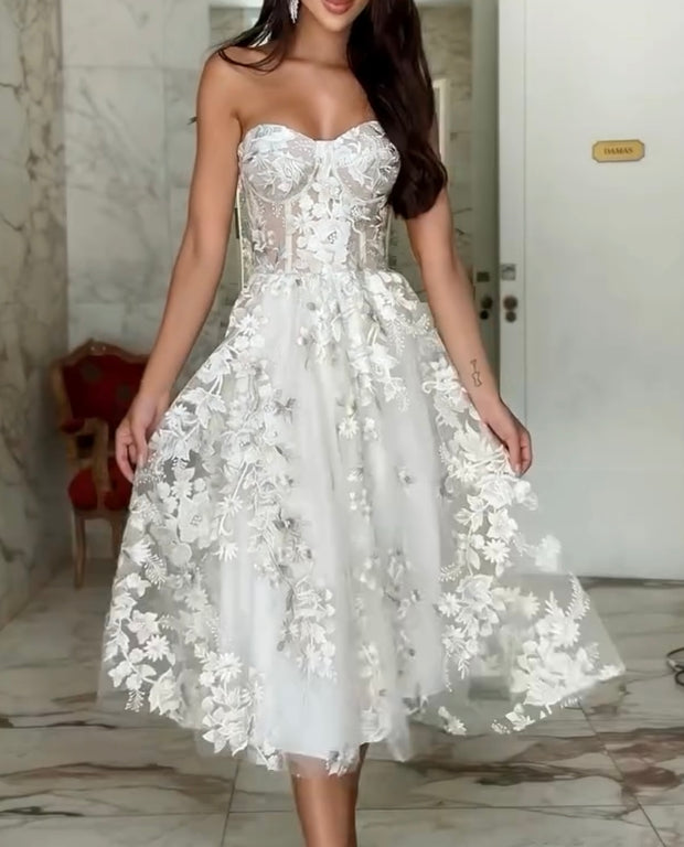 Tube Top Sexy Embroidered Lace Dress