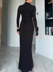 Solid Color Long Sleeve Waist-Tight Sheath Dress