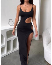 2023 Europe and the United States spring and summer new sexy babes pure want hollow waist sleeveless long high split dress