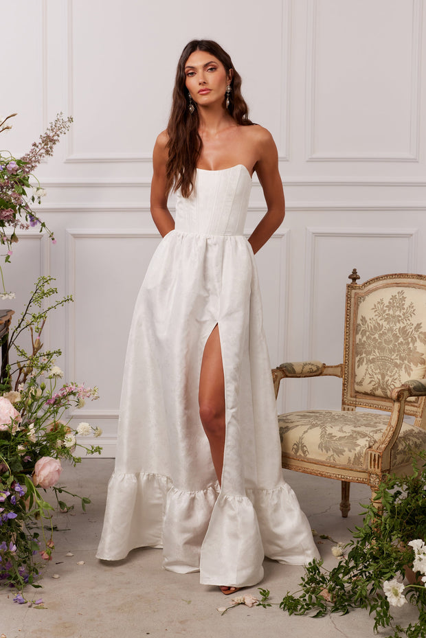 The Charlotte Dress in White Windsor Brocade