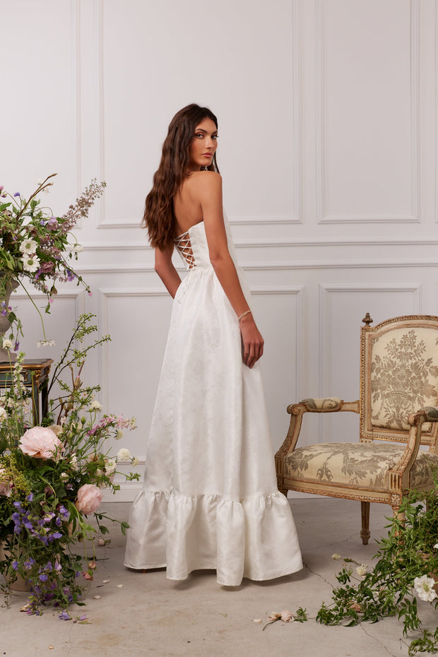 The Charlotte Dress in White Windsor Brocade