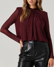 Mock Neck Crystal Mesh Top