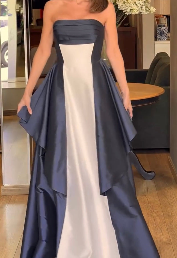 Elegant Tube Top Two Colors Loose Satin Dress