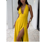 solid color sexy deep V backless  dress