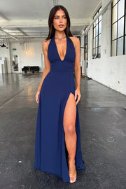 solid color sexy deep V backless  dress