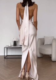 Elegant Slim Satin Elegant Backless Evening Dress