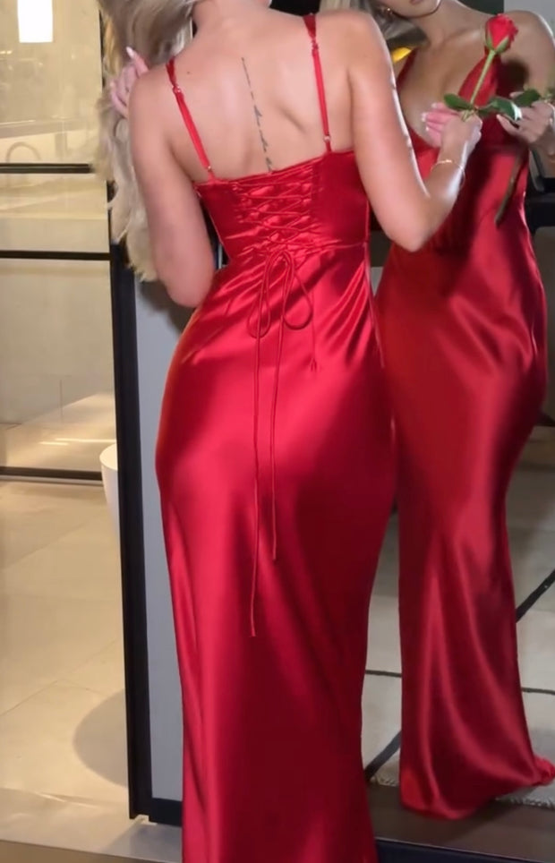 Sexy V-neck Fishbone Temperament Camisole Slim Fit Backless Satin Dress