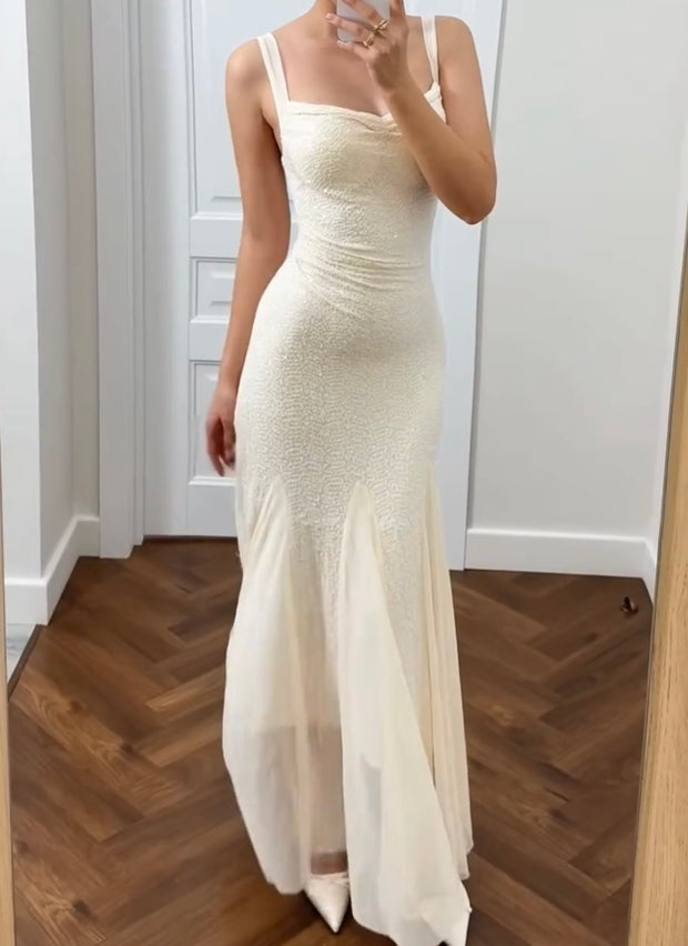 Elegant Pure Desire Wind Pleated Solid Color Dress