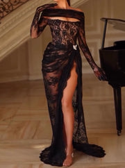 Fashion Sexy Bandeau Lace See-through Slim Wrap Dress