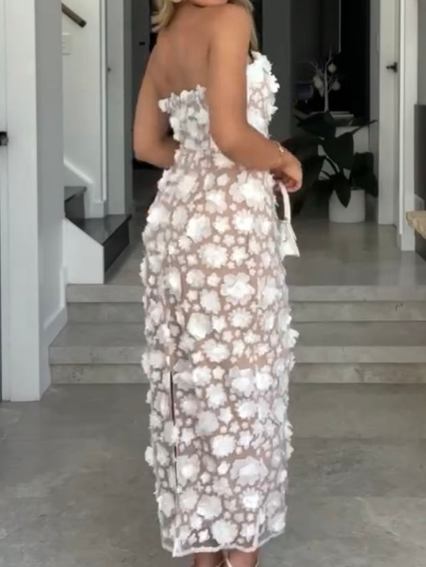 Embroidered Flower Tube Top Dress