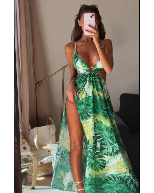 2024ss sexy slim print beach dress