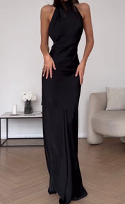 Elegant Slim Satin Elegant Backless Evening Dress