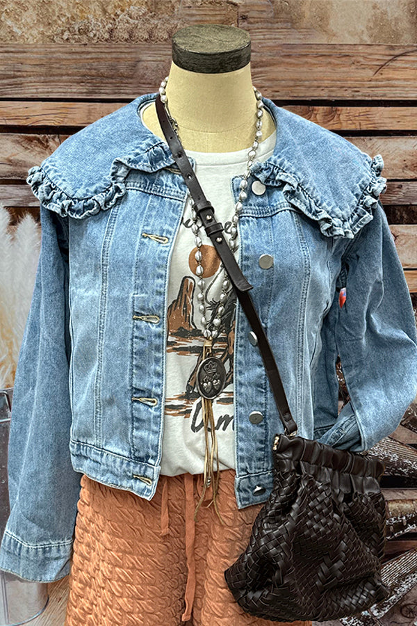 Ruffled Babydoll Collar Denim Jacket