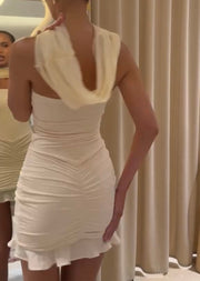 Tube Top Pleated Mesh Stitched Backless Slim Temperament Dress