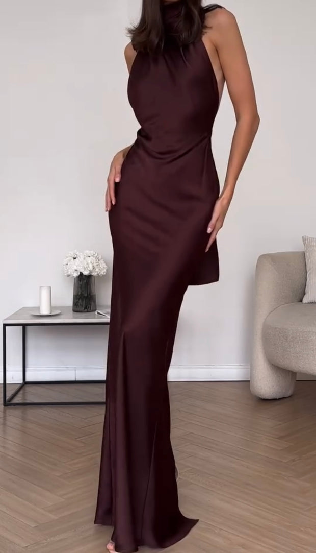 Elegant Slim Satin Elegant Backless Evening Dress