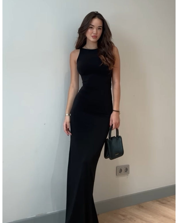 2024ss solid color sexy temperament slim dress