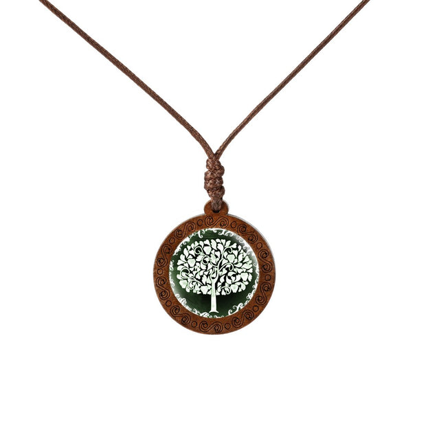 Wood Life Tree time gem Glass Pendant Necklace