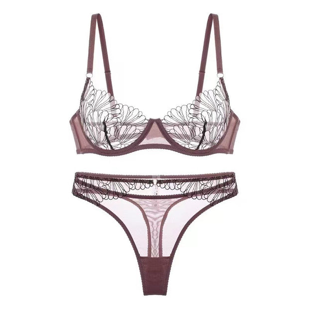 Sexy Underwear Shell Embroidery Bra Set