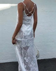 Sexy Sling Embroidered Mesh Dress