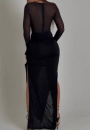 Diamond-Encrusted Chest Lace Stitching Hip Split Dress