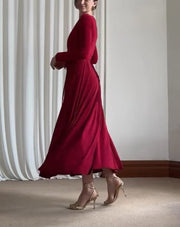 Red Deep V Temperament Dress