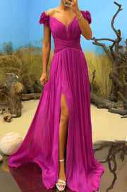 Three-Dimensional Flower Mid-Waist Solid Color Elegant Pleated Dress