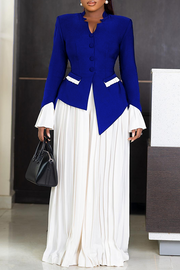 Stylish Trumpet Sleeve Top & Pleated Pants Set