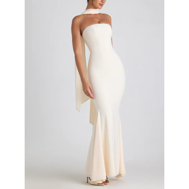 Sexy halter wrap hip slim-fit dress