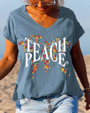 Peace Special Print V-neck T-shirt