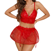 Christmas Sexy Lingerie Suit Sexy Lace Pearl Skirt Three-piece Set