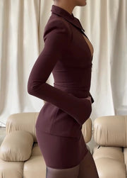 Long Sleeve Hollow-out Tight Cinched Short Dress Suit