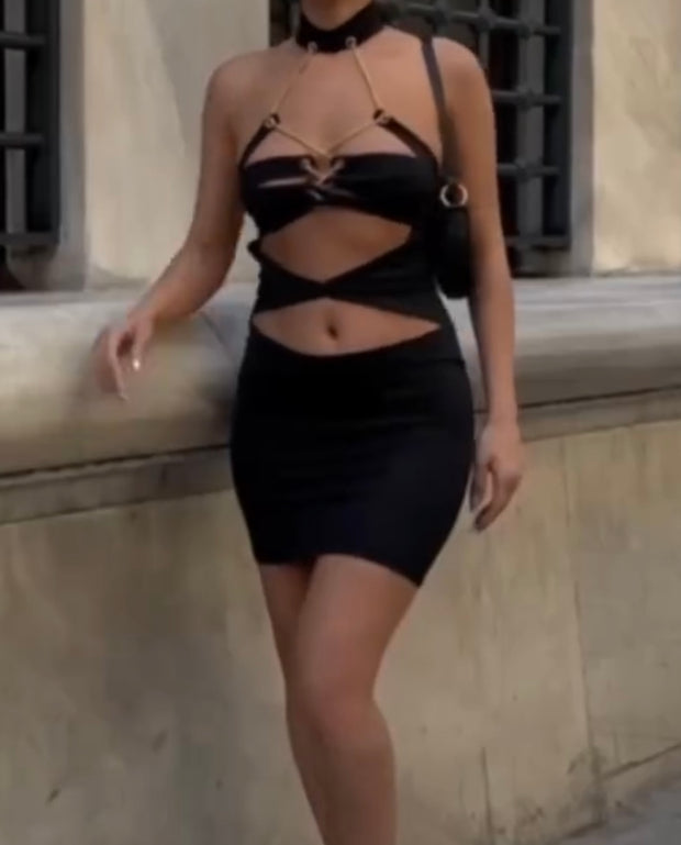 Sexy Halter Lace-up Cutout Sheath Dress