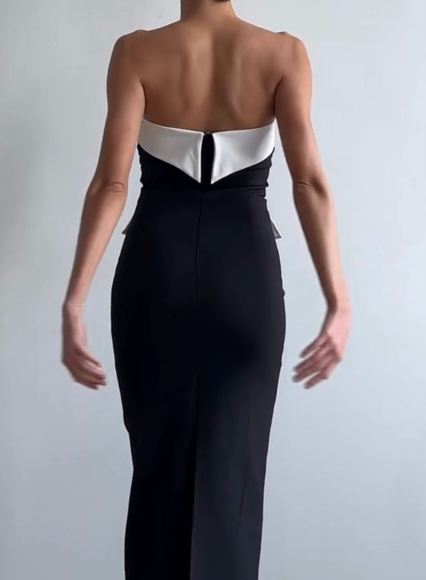 Elegant Temperament Tube Top Contrast Color High Waist Fishtail Dress