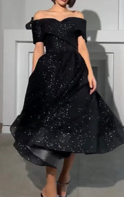 Light Luxury Minority Elegant Black off-Shoulder Evening Dress