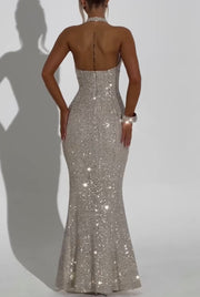 Super Shiny Rhinestone Evening Dress Low-Cut Buttock Dress