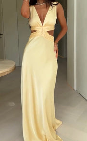 Fashion Hollowed-out Split V-neck Sleeveless Irregular Dress