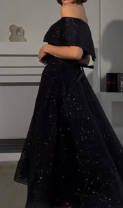 Light Luxury Minority Elegant Black off-Shoulder Evening Dress