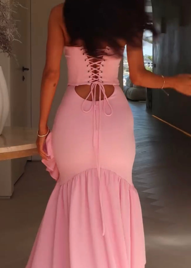 Elegant Tube Top Slit Fashionable Slim Fit Backless Tied Dress