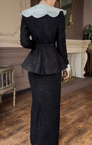 Fashion Polo Collar Waist-Tight Suit Jacket High Waist Skirt Suit