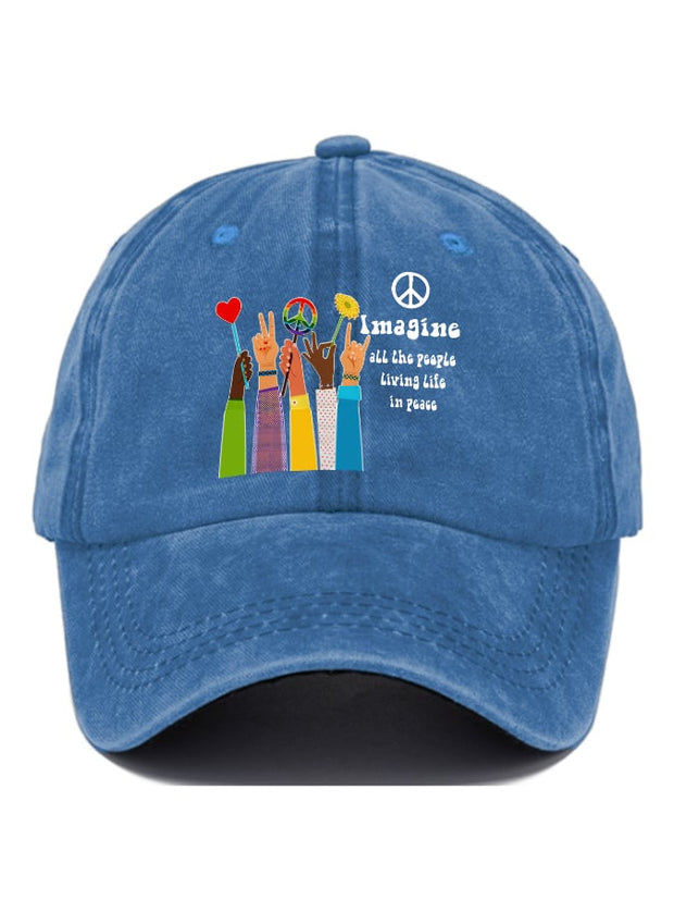 Hippie Imagine All The People Living Life In Peace Print Baseball Cap