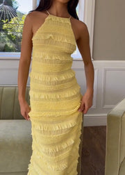 Sexy Fashion Halter Lace-up Pleated Lace Dress