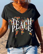 Peace Special Print V-neck T-shirt