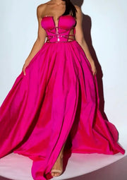 Pink Sexy Slit Evening Dress