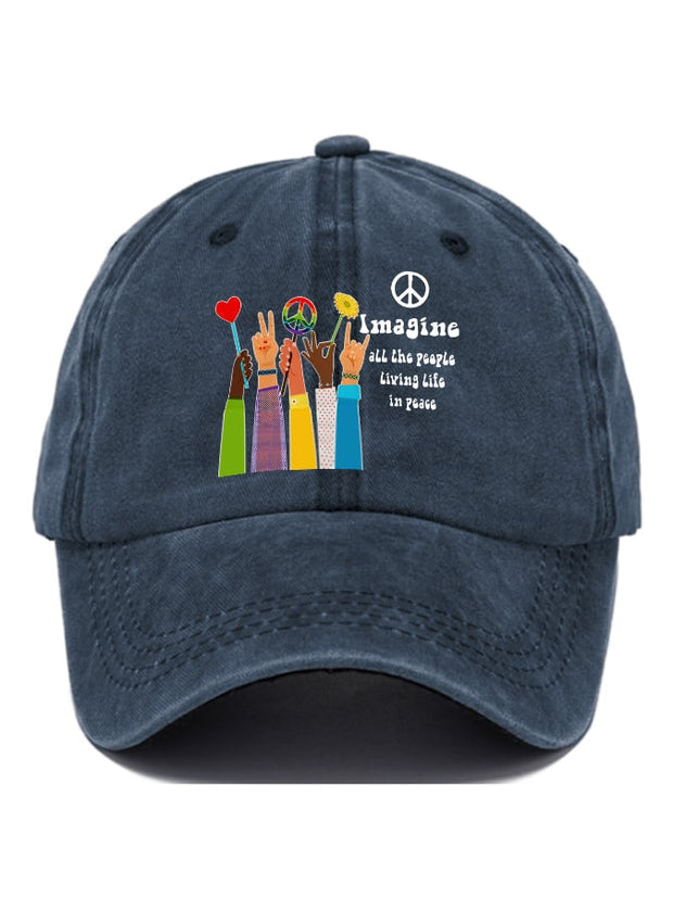 Hippie Imagine All The People Living Life In Peace Print Baseball Cap