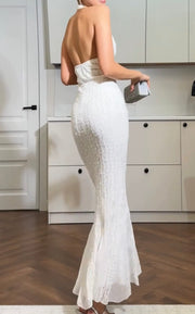 Fashionable, Elegant and Sexy Solid Color High Waist Slim Hanging Neck Dress