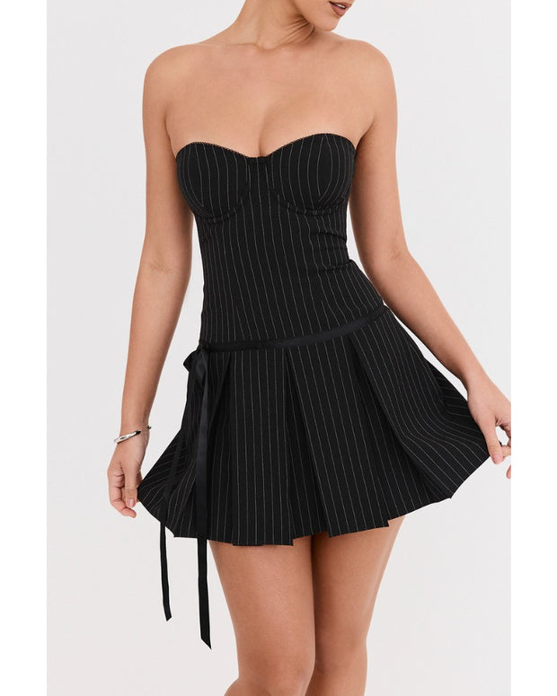 2024ss sexy strapless striped dress