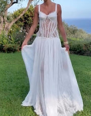 Sexy Temperament Lace Fishbone Sling Pleated Dress