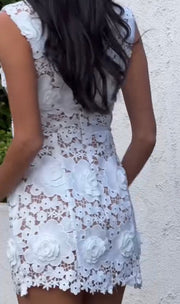 Lace round Neck Stitching Sleeveless Embroidered Dress